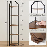 Realgulf 70 Inch Corner Shelf with LED Lights, 5-Tier Corner Bookshelf for Small Spaces, Wood & Metal Storage Rack for Bedroom, Living Room, Office - Modern Space Saving Design- Brown Realgulf