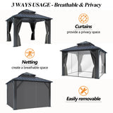GARTOO 10'x10' Outdoor Hardtop Gazebo with Double Roof - Heavy-Duty Galvanized Steel Top Aluminum Frame Gazebo with Breathable Netting & Privacy Curtain for Patio, Porch, Garden, Lawn, Deck, Backyard GARTOO