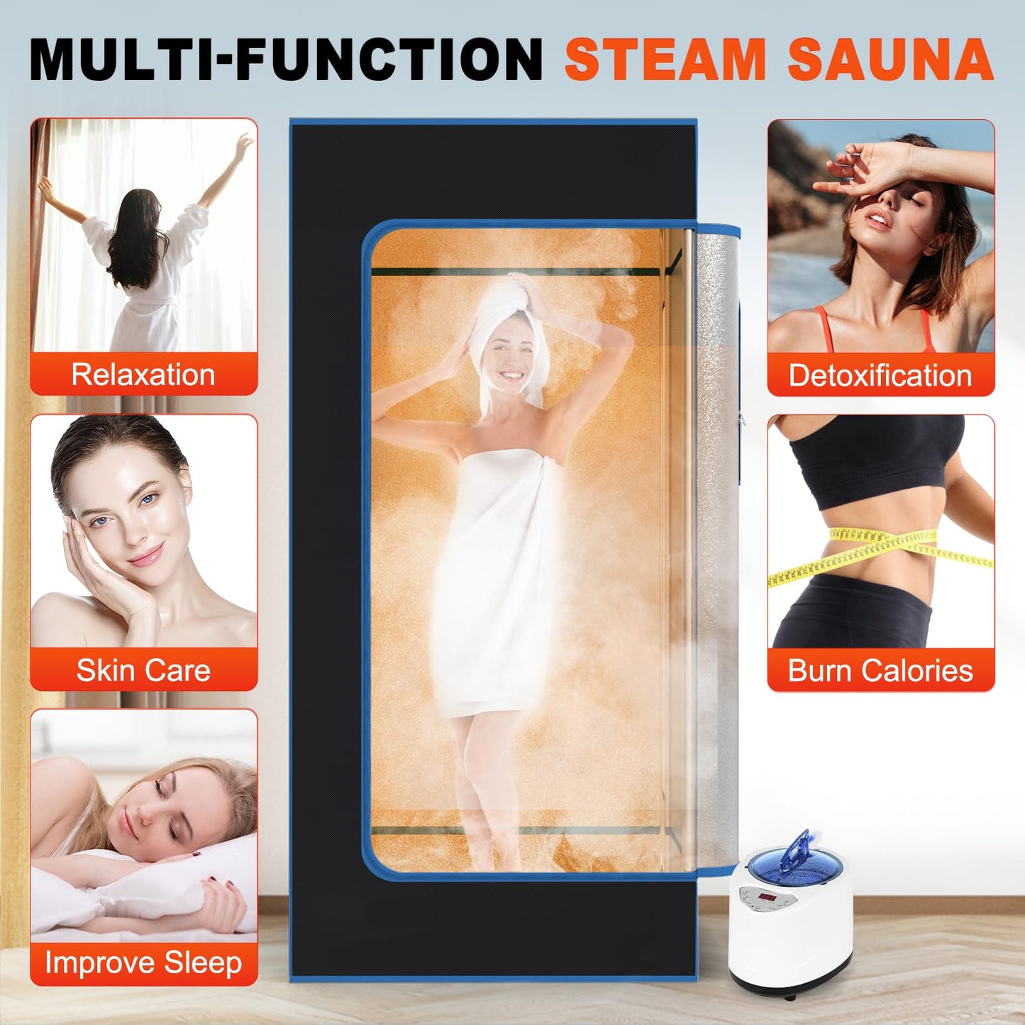 Semoprus Portable Steam Sauna, Full Body Portable Sauna for Home Spa, Sauna Box Sauna Tent with 3L 1500W Steamer, Remote Control, Folding Chair, Upgraded Indoor Steam Sauna for Gym, Pilates, Yoga