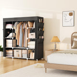 VTRIN Portable Closet Wardrobe for Hanging Clothes 57.3 Inch Large Capacity Clothes Rack with Cover, 10 Storage Organizer Shelves, 1 Hanging Rods and 6 Pockets, Free Standing Closet for Bedroom, Black VTRIN