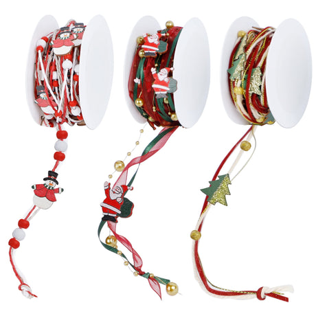 winemana 3 Pack 16.4 Ft Christmas Beads Ribbon, Christmas Tree Trim Rope with Santa Claus Snowman, Xmas Decorations for Garland, Wreath, Gift Wrapping, DIY Crafts Ornaments, Wedding Party Decor winemana