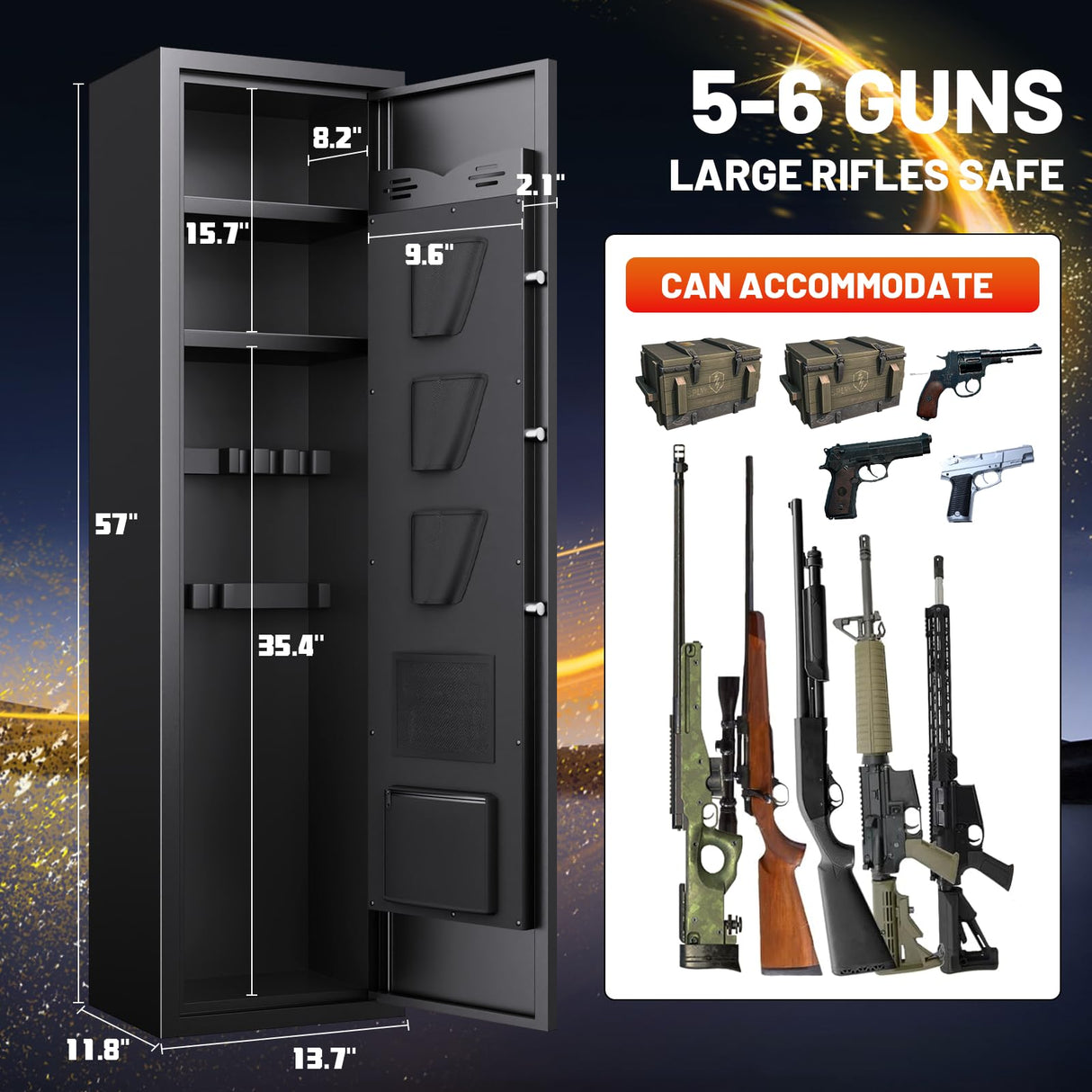 5-6 Gun Safe for Rifles and Pistols, Quick Access Biometric Gun Safe, No Assembly Required Large Gun Cabinet, Tall Liberty Gun Safe for Home Rifle Handgun, Gun Locker With Adjustable & Alarm ZIWJHK