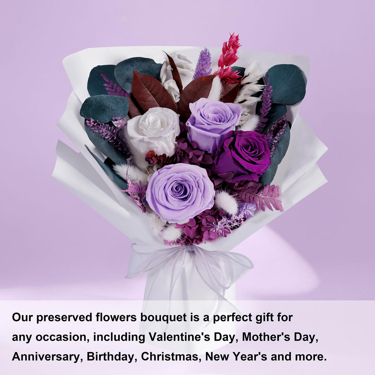 Flowers Gifts for Mom, Flower for Delivery, Preserved Roses Bouquets, Purple Roses, Birthday Gifts for Women, Mothers Day Flowers for Wife Bonsion