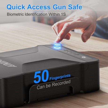 AINIRO Gun Safe for Handgun, Small Biometric Gun Safe with Built-in Handle Gun Lock Box for Pistols with Fingerprint, Keypad and Key Unlock Pistol Safe for Home, Car, Truck, Bedside Nightstand, Drawer AINIRO