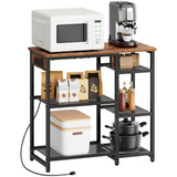 HOOBRO Kitchen Baker's Rack, Coffee Bar Stand with Charging Station, Microwave Stand, 4-Tier Small Kitchen Shelf Rack for Kitchen, Living Room, Rustic Brown and Black BF35UHB01 HOOBRO