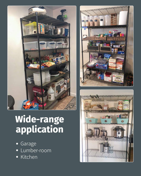 FDW Wire Shelving Unit with Wheels Steel 6 Tier Heavy Duty Layer Rack Storage Metal Shelf Garage Organizer Wire Rack Shelving Adjustable Utility 2100 LBS Capacity-18x48x82 inch (Black) FDW