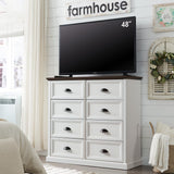 IFGET Farmhouse 8 Drawer Dresser for Bedroom, Tall Chest of Drawers, Chest of Drawers Organizer Storage, Wood Rustic Bedroom Dresser for Closet, Living Room, Hallway, White IFGET