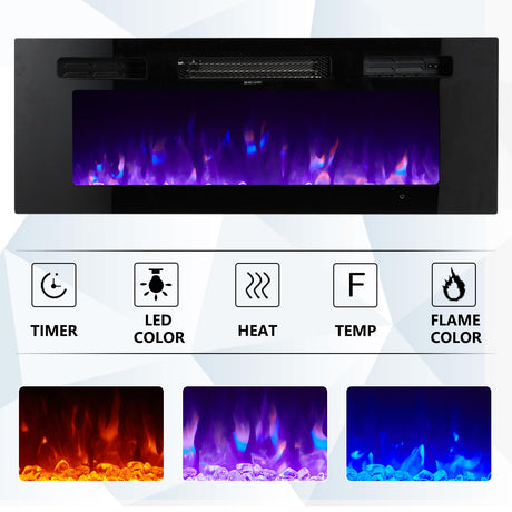 AMERLIFE Floating TV Stand with 36" Electric Fireplace, High Gloss Finish Wall Mounted Fireplace Entertainment Center with Storage for TVs Up to 78", Black AMERLIFE