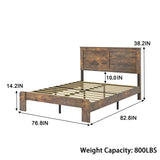 GJQN King Size Bed Frame with Headboard, Rustic Wood Platform Bed Frame with 12 Wooden Slats Support, No Box Spring Needed GJQN