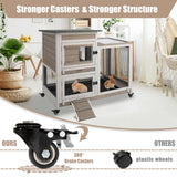 PetsCosset Rabbit Hutch Indoor 40" L Large 2 Story Outdoor Wooden Bunny Hutch with Run, 4 Metal Wheels & 2 Deeper Trays, UV-Proof Panel Rabbit Cage Guinea Pig Pet House for Small-Medium Animals PetsCosset