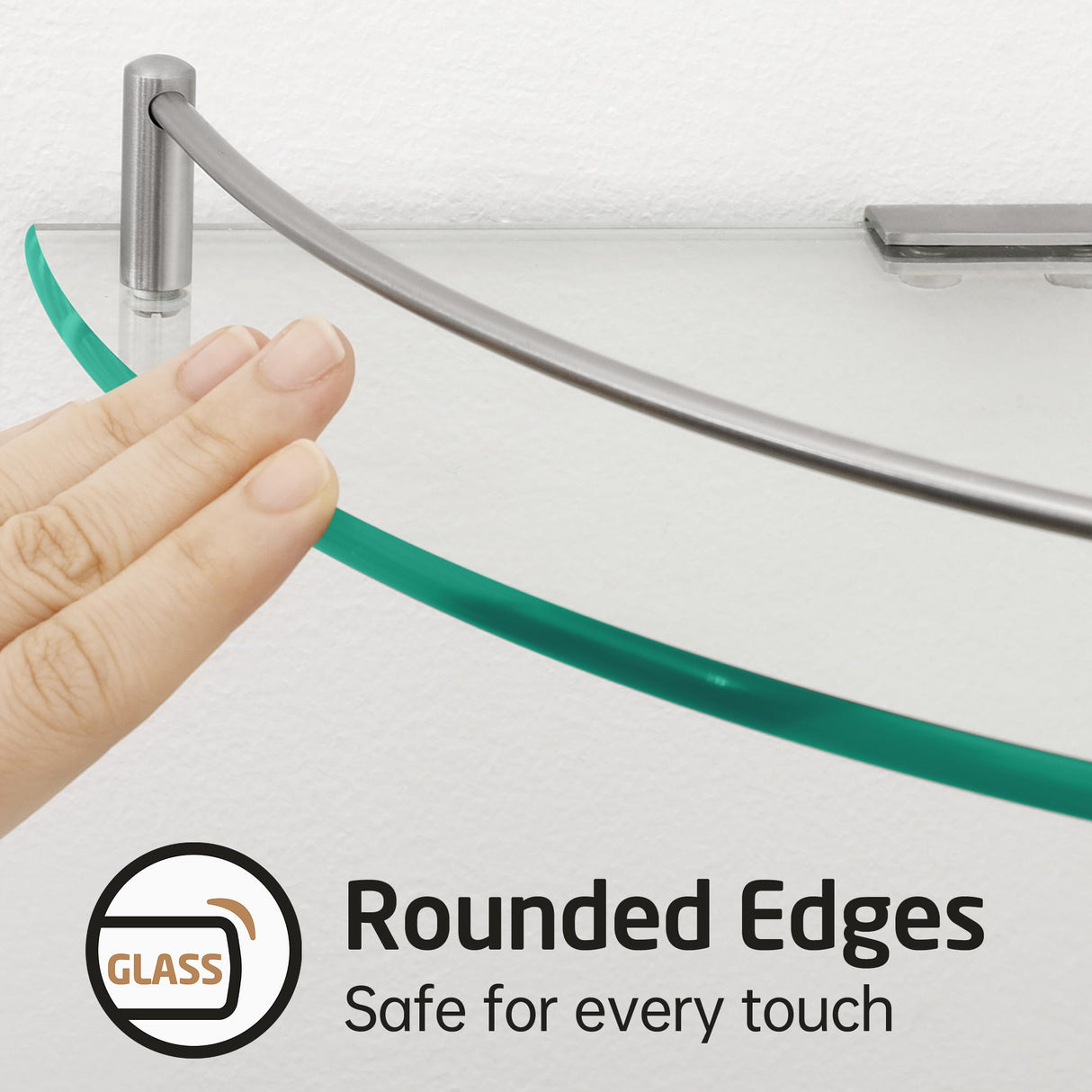 KES Glass Corner Shelf for Bathroom Corner Shelf 2 Pack Tempered Glass Shelf with Rail SUS 304 Stainless Steel Wall Mounted Brushed Finish, BGS2101A-2-P2 KES