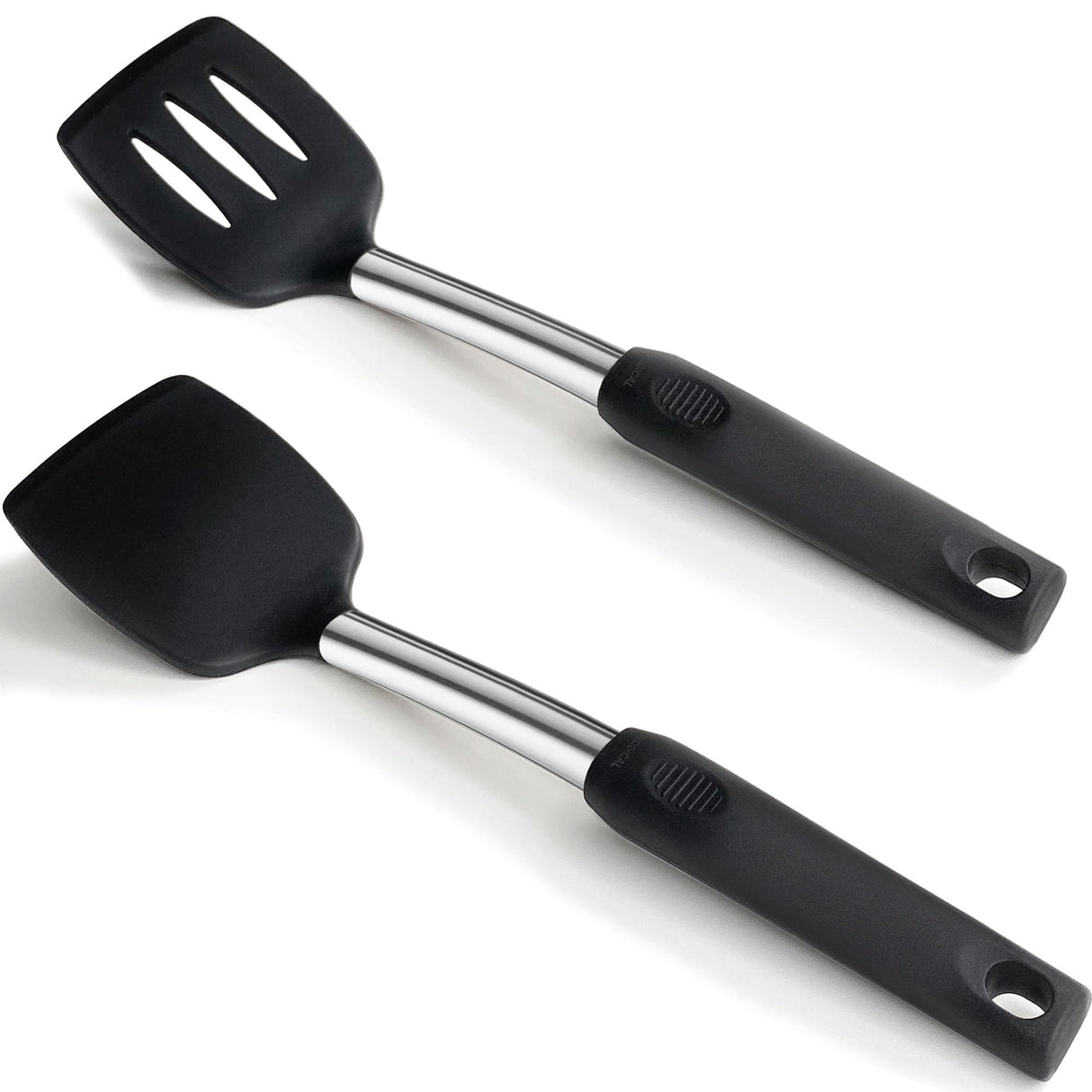 2 Pack Flexible Silicone Spatula, 600°F Heat Resistant Silicone Spatula Set for Nonstick Cookware, Kitchen Cooking Utensil Set for Egg Pancake Flipper-Slotted & Solid Spatula Set BodiCal