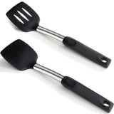 2 Pack Flexible Silicone Spatula, 600°F Heat Resistant Silicone Spatula Set for Nonstick Cookware, Kitchen Cooking Utensil Set for Egg Pancake Flipper-Slotted & Solid Spatula Set BodiCal