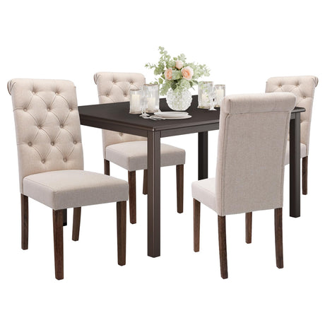 COLAMY 5-Piece Dining Table Set for 4, 60" Rectangular Farmhouse Kitchen Wood Table with 4 Tufted Dining Room Chairs, Brown/Beige COLAMY
