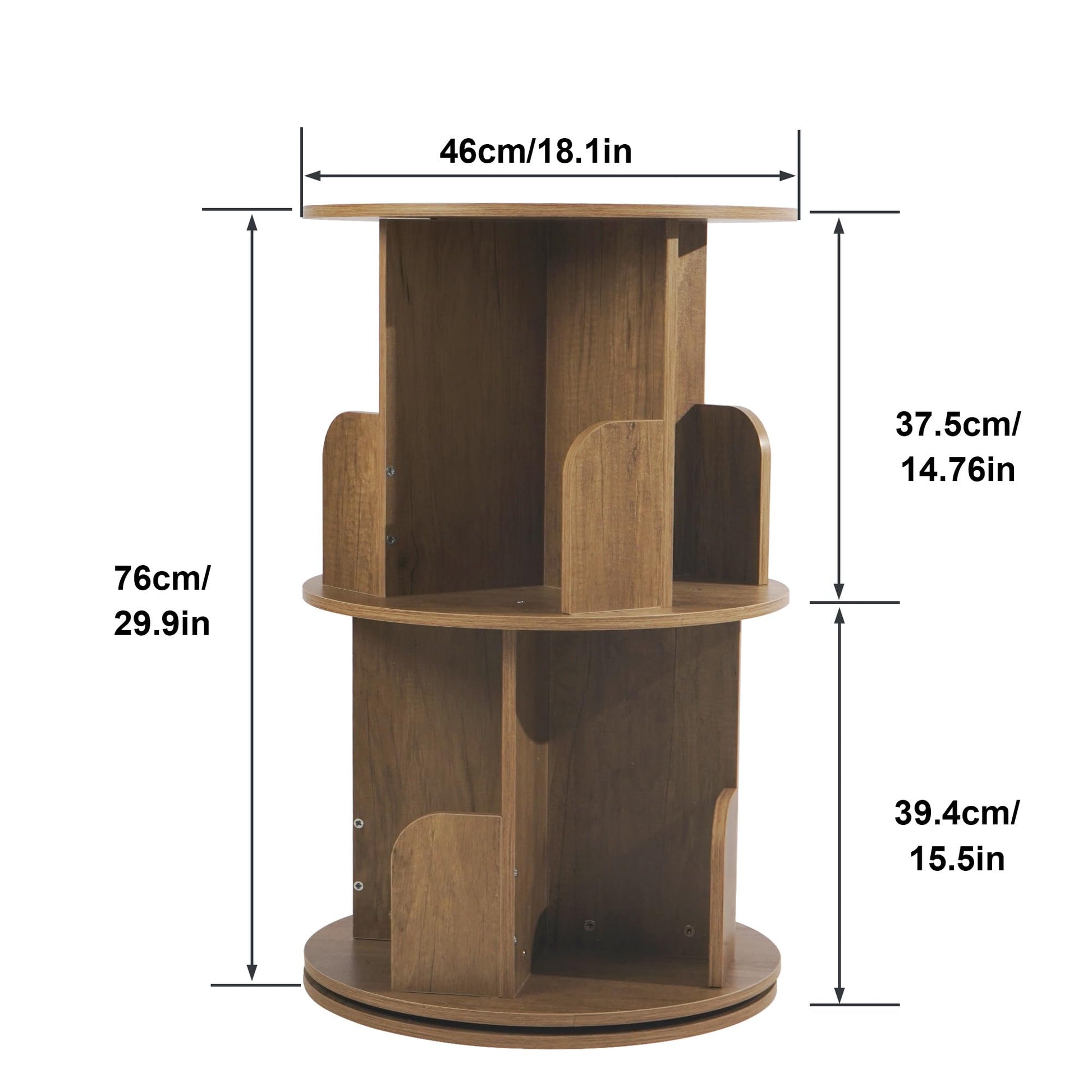 uyoyous 360° Rotating 2-Tier Solid Wood Bookshelf Tower for Small Spaces - Brown - WoodArtSupply