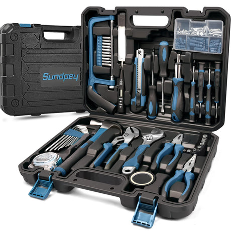 Sundpey Home Tool Kit 148-Pcs - Household Basic portable Hand Repair Tool Set with Case & Ratcheting Screwdriver & Hex Key & Pliers & Wrench & Voltage Tester & Water Pump Plier for Men Women Sundpey