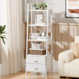 Furologee 4-Tier Ladder Shelf,Small Bookshelf with 2 Drawers,Vertical Bookcase Storage Rack Organizer,Display Bookshelves for Living Room,Bedroom,Bathroom,Home Office,Kitchen,White Furologee