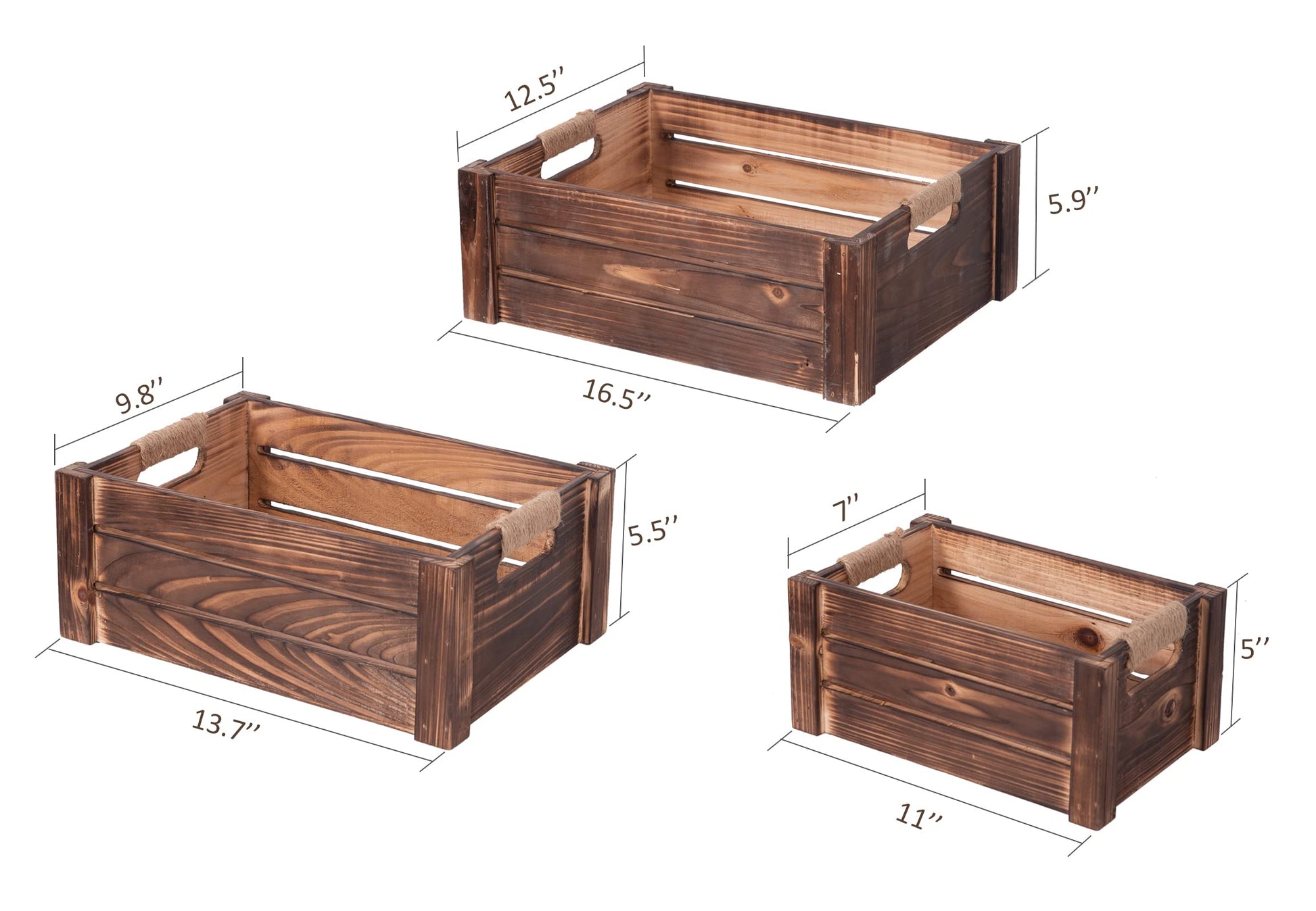 TIMRIS Set of 3 Rustic Wood Nesting Crates, Farmhouse Wooden Storage Container Boxes with Cutout Handles, Decorative Wooden Baskets for Display (Rustic Brown) - WoodArtSupply