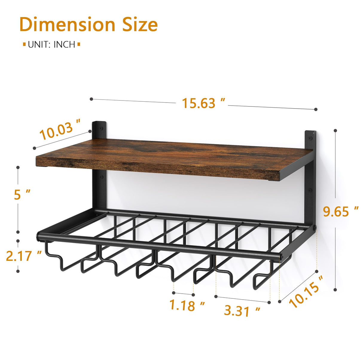 2 Tiers Wine Rack Wall Mounted with Wine Bottle Holder & Wine Glass Rack, Bar Shelves for liquor bottles, Hanging Wine Rack, Wine Storage Display Rack Shelf for Home Bar,Dining Room,Kitchen,Rustic Gewudraw