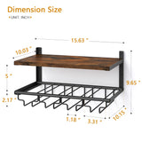 2 Tiers Wine Rack Wall Mounted with Wine Bottle Holder & Wine Glass Rack, Bar Shelves for liquor bottles, Hanging Wine Rack, Wine Storage Display Rack Shelf for Home Bar,Dining Room,Kitchen,Rustic Gewudraw