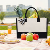 TOPDesign Classic White & Black Cotton Canvas Tote Bag, DIY Your Creativ Designs (Blank) TOPDesign