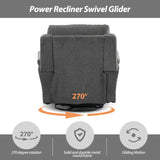 INZOY Glider Recliner Nursery Chair, Power Recliner Swivel Gider, Fabric Electric Swivel Recliner Rocker with Overstuffed Backrest, Power Recliner Chair Reclining Sofa for Living Room, Grey INZOY
