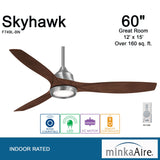 MINKA-AIRE F749L-BN Skyhawk 60 Inch LED Ceiling Fan with Carved Wood Blades, Integrated LED Light and DC Motor in Brushed Nickel Finish MINKA-AIRE