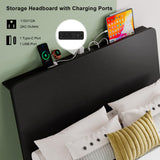 Feonase Twin Bed Frame with Ergonomic Storage Headboard & Charging Station, LED Platform Bed Frame, Heavy Duty Metal Slats, No Box Spring Needed, Easy Assembly, Black Feonase