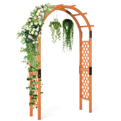 Giantex 7.7FT Wooden Garden Arbor Trellis, Outdoor Pergola Arch with Climbing Plant Support, Wood Wedding Arch for Ceremony, Pathway, Birthday Party, Garden Décor, Weather-Resistant, Easy Assembly Giantex