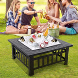 Yaheetech Multifunctional Fire Pit Table 32in Square Metal Firepit Stove Backyard Patio Garden Fireplace for Camping, Outdoor Heating, Bonfire and Picnic Yaheetech