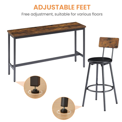 ROCKINGRUN Rustic Brown Bar Table and Stools Set for 3 - 63" Counter Height Dining Furniture - WoodArtSupply