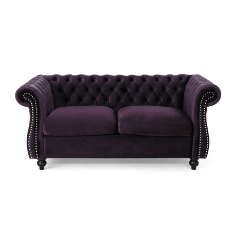 Christopher Knight Home Karen Traditional Chesterfield Loveseat Sofa, BlackBerry and Dark Brown, 61.75 x 33.75 x 27.75 Christopher Knight Home