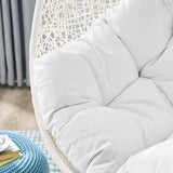 Modway Hide Wicker Rattan Outdoor Patio Porch Lounge Egg Swing Chair Set with Stand in White Modway