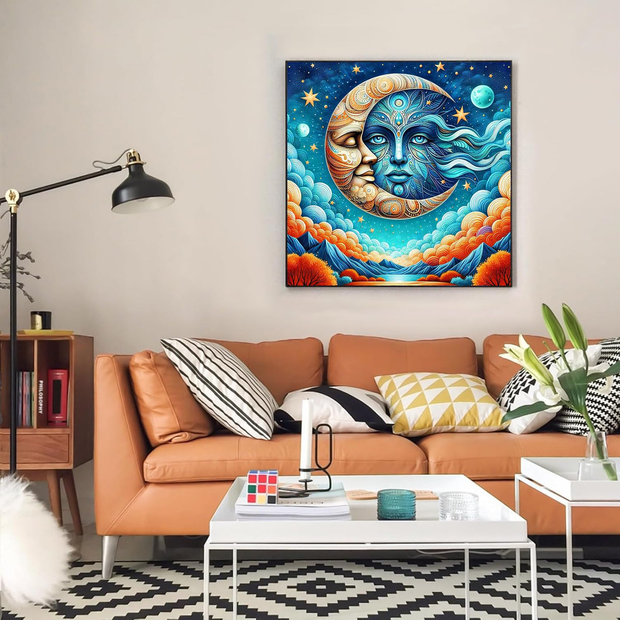 Diamond Art Kits for Adults,Sun and Moon DIY Diamond Painting Kits for Adults Beginners,5D Diamond Painting with Round Gem Art Kits for Gift Home Wall Decor 14x14inch EIBEILI