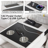 Power Reclining Sofa Couch with Wireless Charger, 3 Seaters with Recliner with Reading Light, Leather Electric 3 Seat Sofa Sectional Set for Living Room, Home Theater Seating with LED Lights, White Comfort Stretch