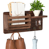 Key Holder Wall Mount, Key and Mail Holder for Wall, Wall Key Holder with Shelf and 6 Large Hooks for Bags, Coats, Umbrella, Wood Key Shelf for Entryway, 4 Small Key Hook, Wallet/Dog Leash Holder,Pine Longtor