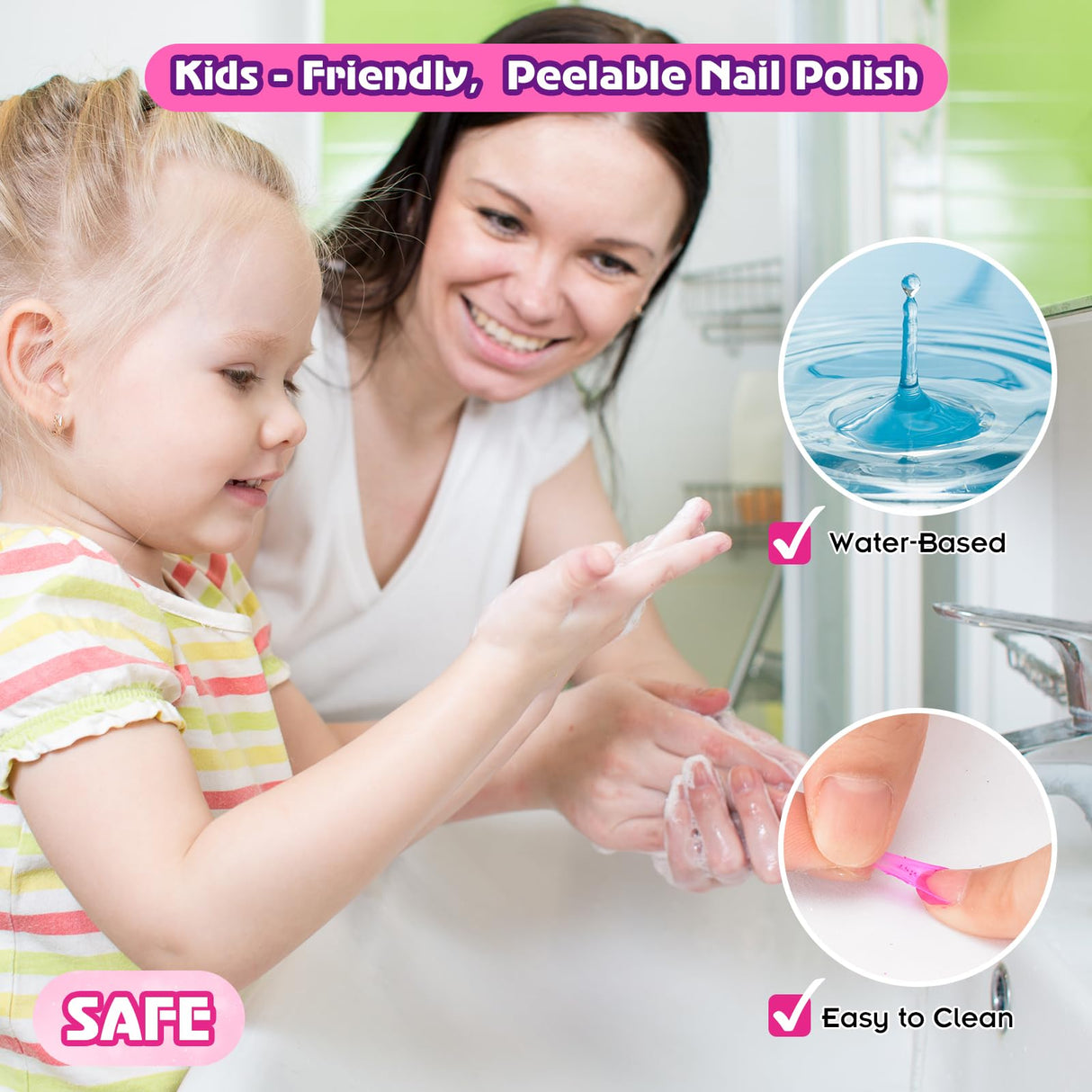 BATTOP Kids Nail Polish Set for Girls, Nail Art Kit for Kids with All-in-One Organizer Nail Dryer, Polish, Stickers, Gems, Filer - Ideas Gift for Girls 6 7 8 9 10 11 12 - Dress-Up Toy BATTOP