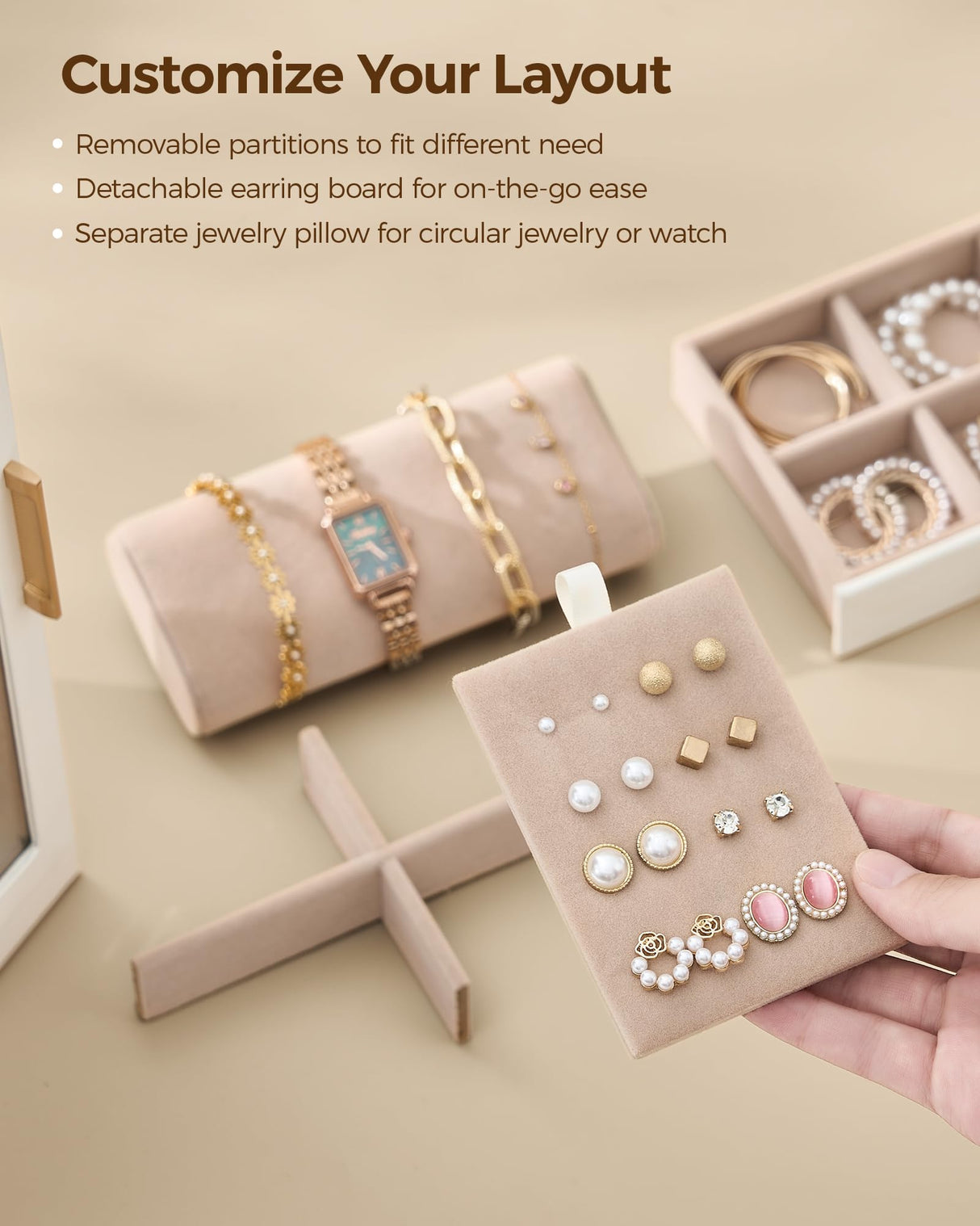 Glimmloop 360° Rotating Jewelry Box with 7 Drawers, Spacious Vertical Jewelry Organizer with Glass Window, Jewelry Storage Case, Dustproof & Moisture-resistant Design, White Glimmloop