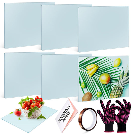 Tanlade 16 Pcs Sublimation Blank Set Included 6 Pcs 8 x 11 Inch Sublimation Cutting Board Blanks, Gloves, Tape, 8 Heat Transfer Paper, Glass Cutting Board for Heat Press Machine(Smooth Surface)