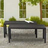 Seekverse 46" Outdoor Rattan Backless Bench Set of 2, All-Weather Patio Garden Bench for Backyard, Porch, or Lawn, Durable Steel Bench for Outdoor Spaces Seekverse