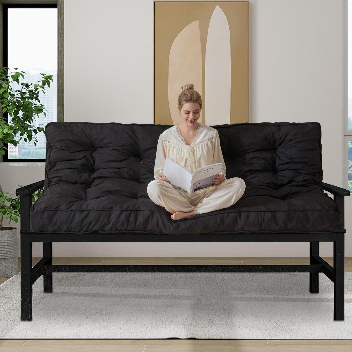 YOSHOOT 6 Inches Futon Mattress Full Size, Thick Futons Sofa Couch Bed, Floor Mattress for Adults, Shredded Foam Filling, Medium Firm(Frame Not Included), Black(54"x75") YOSHOOT