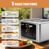 whall 4 Slice Touch Screen Toaster, Stainless Steel Toasters Digital Timer, Dual Control Panel Toasters，6 Shade Settings＆6 Bread Types, Smart Wide Slots, Bagel, Cancel, Defrost, Flat lever Stainless whall