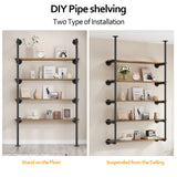 Pynsseu Industrial Iron Pipe Shelf Wall Mount, Farmhouse DIY Open Bookshelf, Pipe Shelves for Kitchen Bathroom, bookcases Living Room Storage, 2Pack of 5 Tier Pynsseu