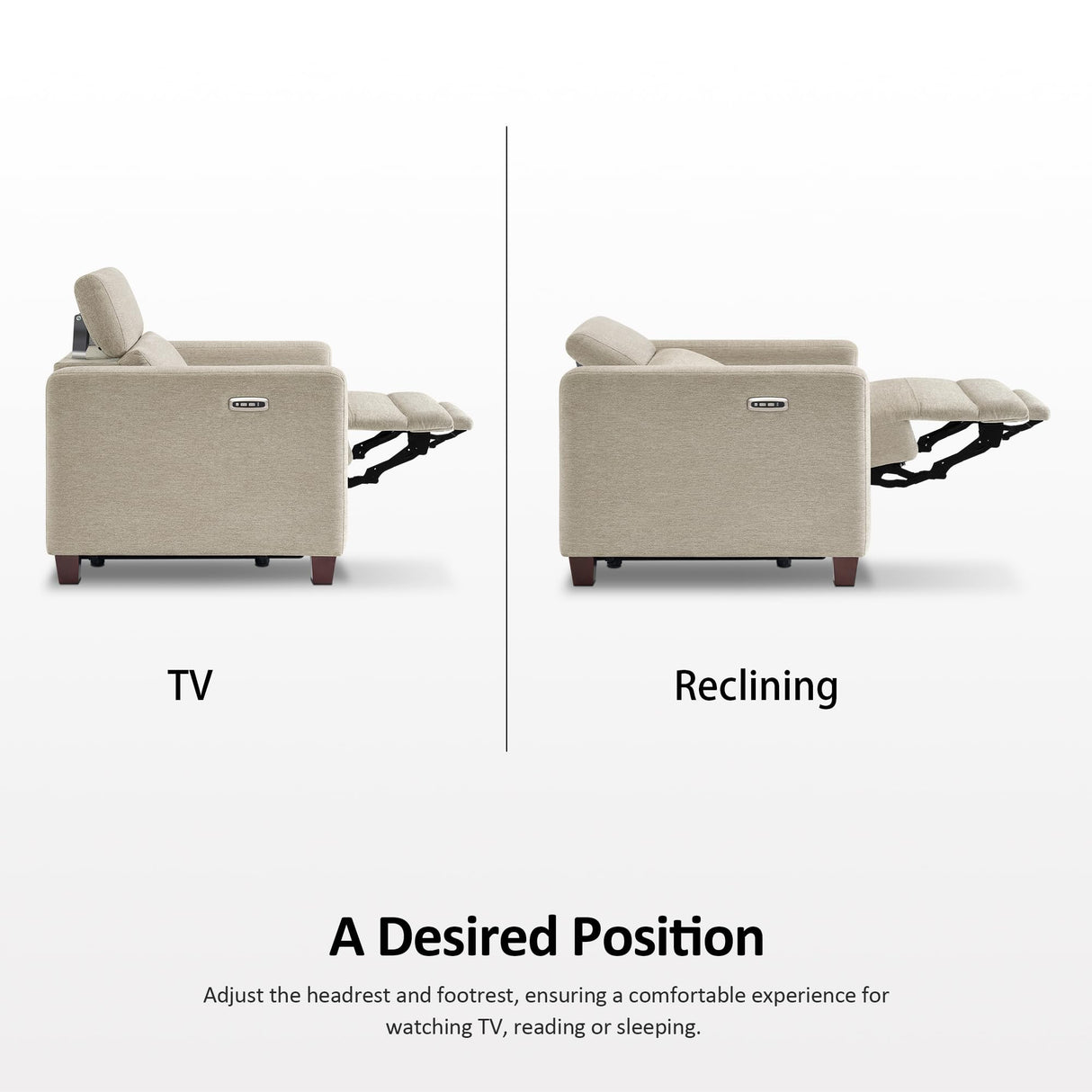 MCombo Wall-Hugger High Leg Power Recliner Chair with Adjustable Headrest and USB&Type C Dual Charge Ports for Living Room, Office, and Small Spaces, Fabric HL128 (Beige) MCombo