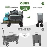 TIMBER RIDGE 400L Large Capacity Folding Double Decker Wagon, 54" Extra Long Extender Wagon Cart, 450lbs Heavy Duty Collapsible Wagon, All-Terrain Big Wheels for Camping, Sports, Shopping, Gray TIMBER RIDGE