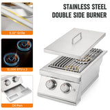 Hygrill 24,000BTU Liquid Propane Double Side Burner, Built In Double Grilling Side Burners for Outdoor Kitchen, Outdoor BBQ Grill Island Stanbroil