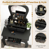 Giantex Small Vanity Desk Set, Black Makeup Vanity Table with Mirror, Cushioned Stool, 3 Storage Drawers, 20 inch Girls Dressing Table for Small Space Bedroom Giantex