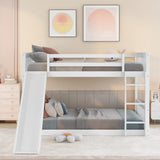 Bellemave Full Over Full Bunk Bed with Slide and Ladder, Low Bunk Bed for Kids, Girls, Boys, Floor bunk beds, White Bellemave
