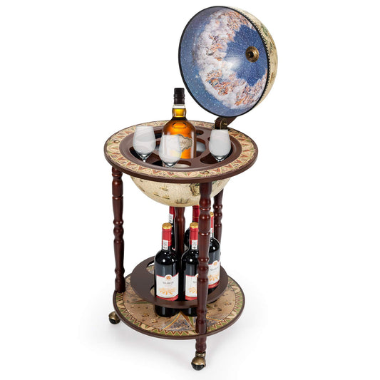 Goplus Globe Bar, 17.5” Globe Bar Liquor Cabinet with Wheels, Bottom Shelf, Old World Map, 16th Century Italian Replica Bar Globe, Retro Wine Stand, Globe Bar Cart for Dining Room Living Room - WoodArtSupply