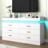 Hlivelood 6 Drawer Dresser with LED Light and Charging Station, Modern Chest of Drawers for Closet, Wide Drawer Organizer Cabinet for Bedroom, Living Room, Entryway, Hallway(6 Drawer White) Hlivelood